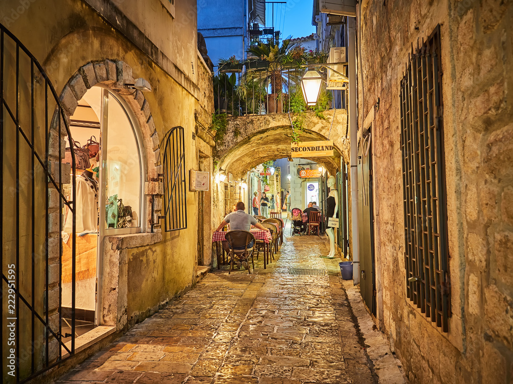 Streets of Budva Old Town Center in Budva, Montenegro